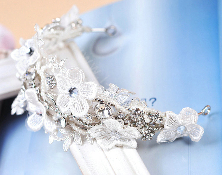 Wedding Bride Jewelry Crystal Flower Lace Headband Headpiece Rhinestone Hair Accessories