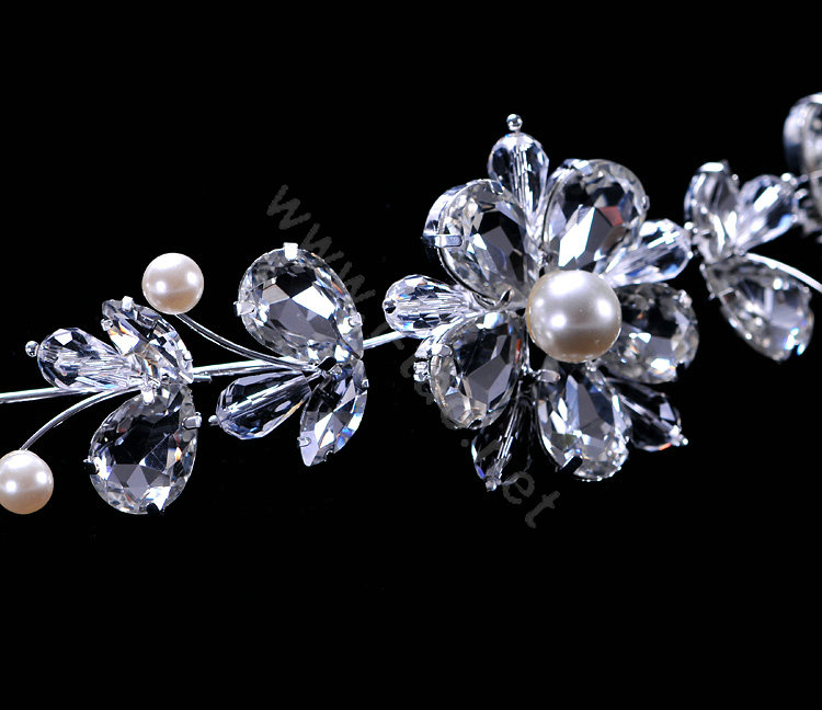 Wedding Bride Jewelry Crystal Flower Pearl Headpiece Headband Hair Accessories