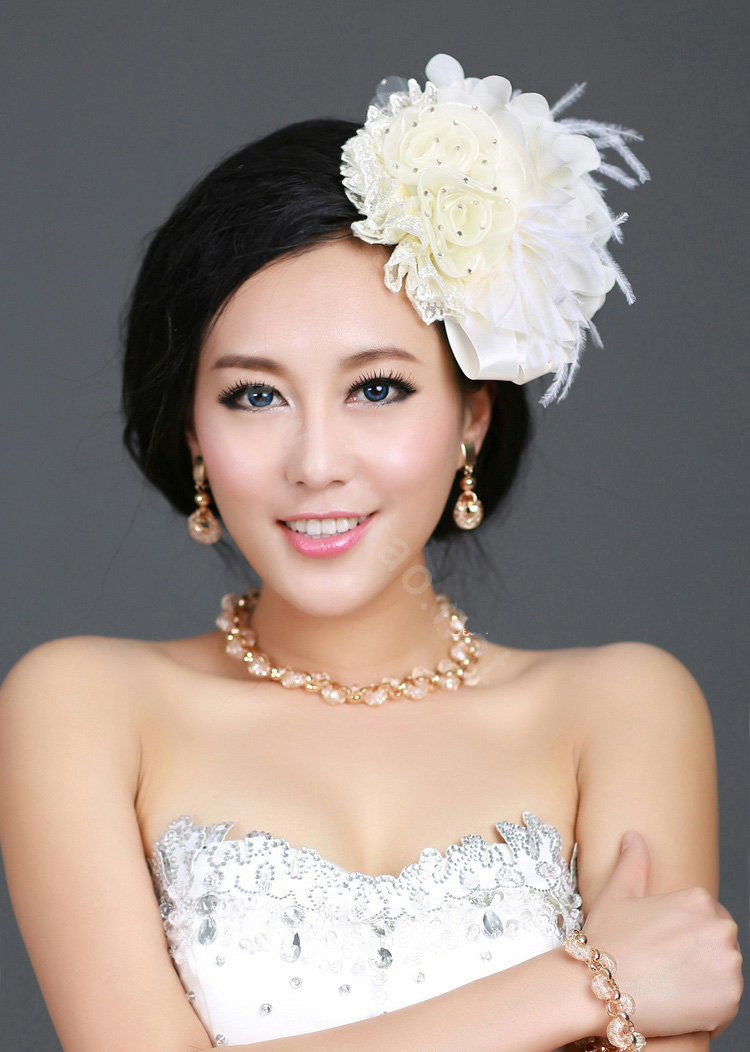 Wedding Bride Jewelry Crystal Headband Flower Headwear Lace Feather Hairpin hat