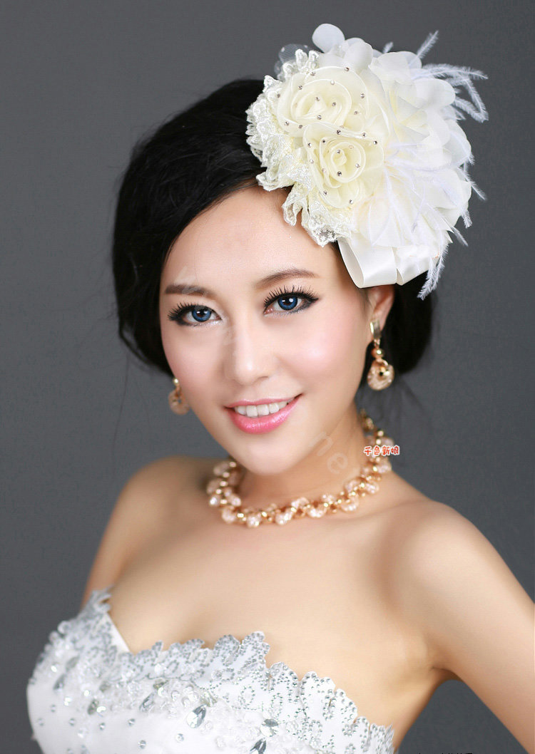 Wedding Bride Jewelry Crystal Headband Flower Headwear Lace Feather Hairpin hat