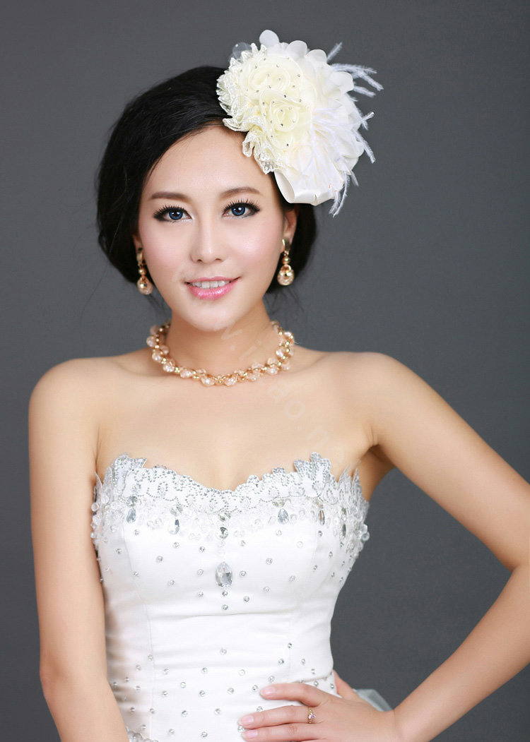 Wedding Bride Jewelry Crystal Headband Flower Headwear Lace Feather Hairpin hat