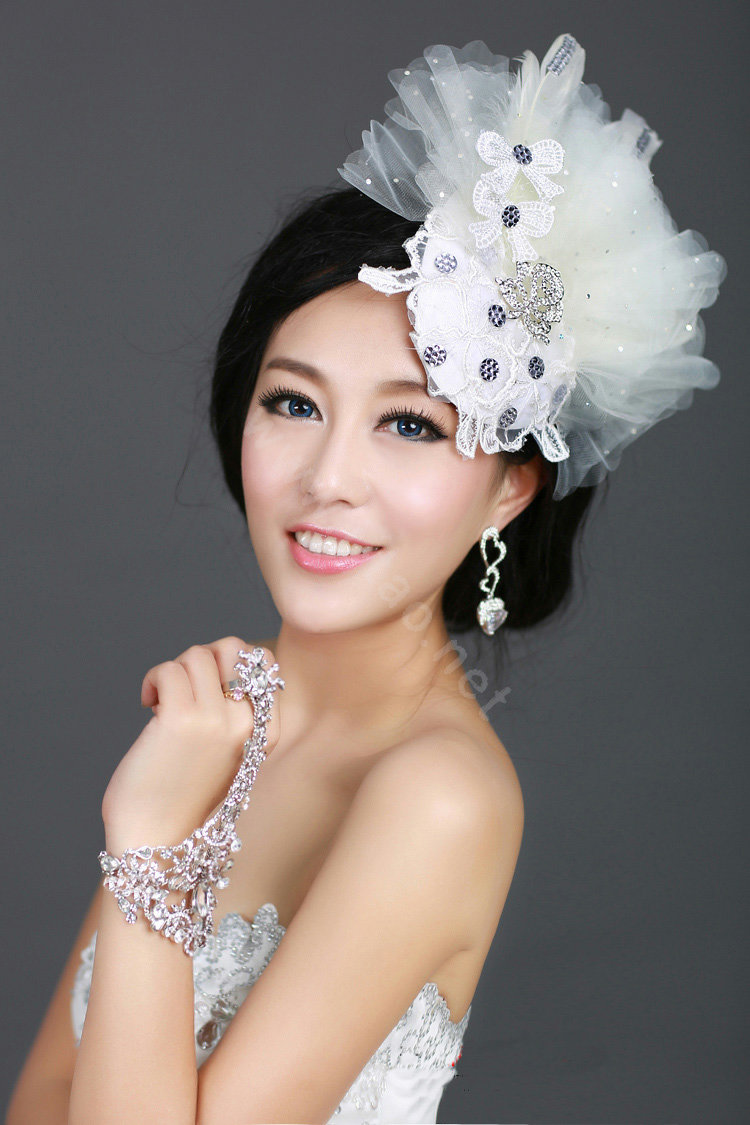 Wedding Bride Jewelry Crystal Headband Flower Headwear Lace Hairpin hat