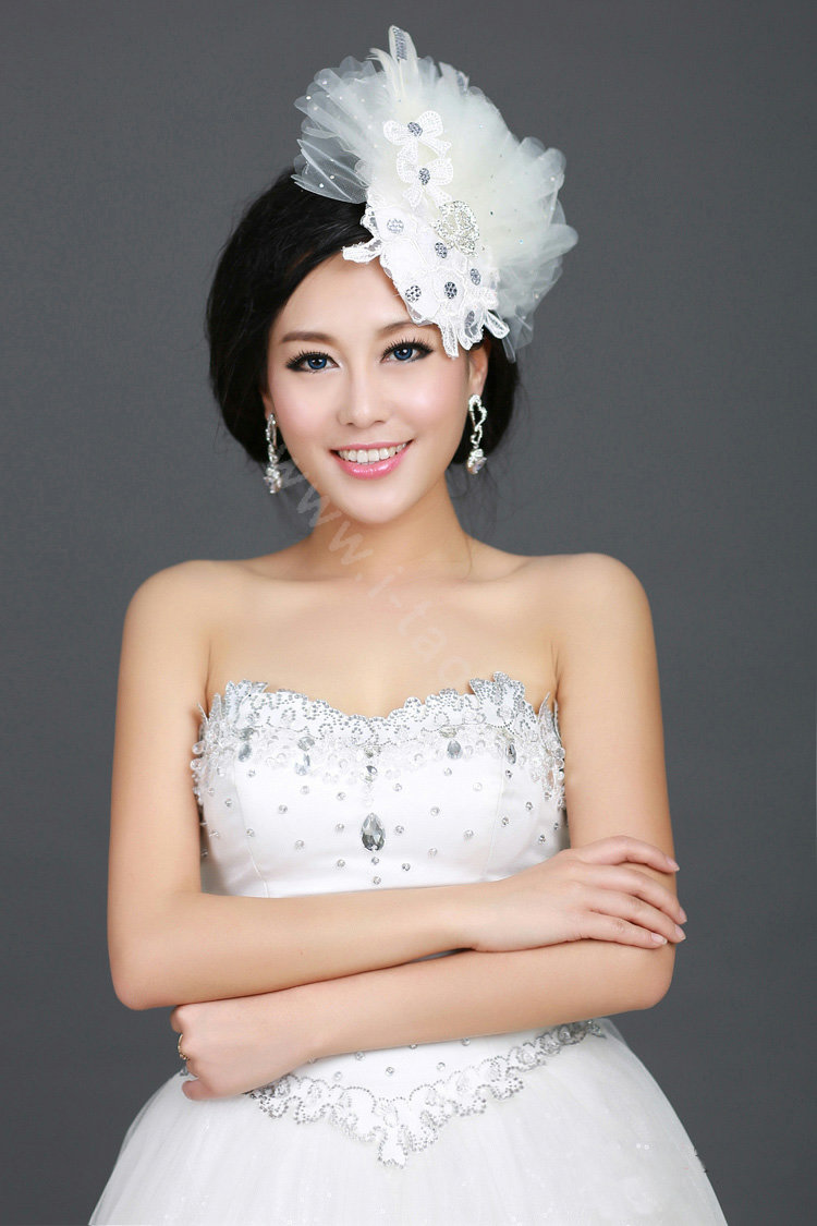 Wedding Bride Jewelry Crystal Headband Flower Headwear Lace Hairpin hat