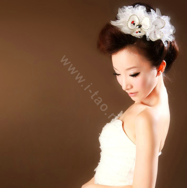 Wedding Bride Jewelry Crystal Headband Flower Headwear Lace Pearl Hairpin hat