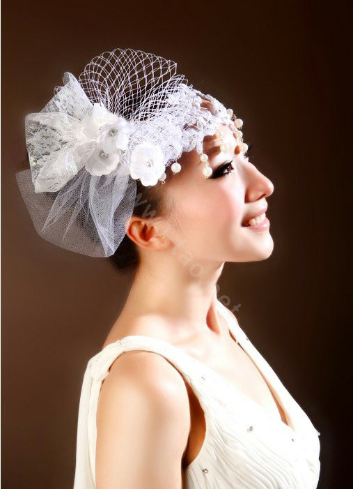 Wedding Bride Jewelry Crystal Headband Headwear Lace Pearl Flower Hairpin hat
