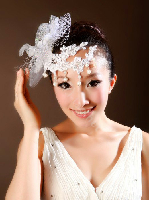 Wedding Bride Jewelry Crystal Headband Headwear Lace Pearl Flower Hairpin hat