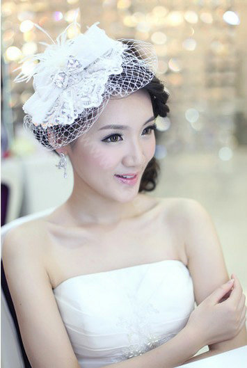 Wedding Bride Jewelry Crystal Lace Feather Hairpin hat Headband Flower Headwear