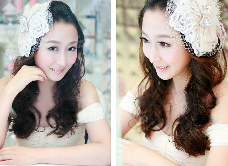 Wedding Bride Jewelry Crystal Lace Feather Hairpin hat Headband Flower Headwear