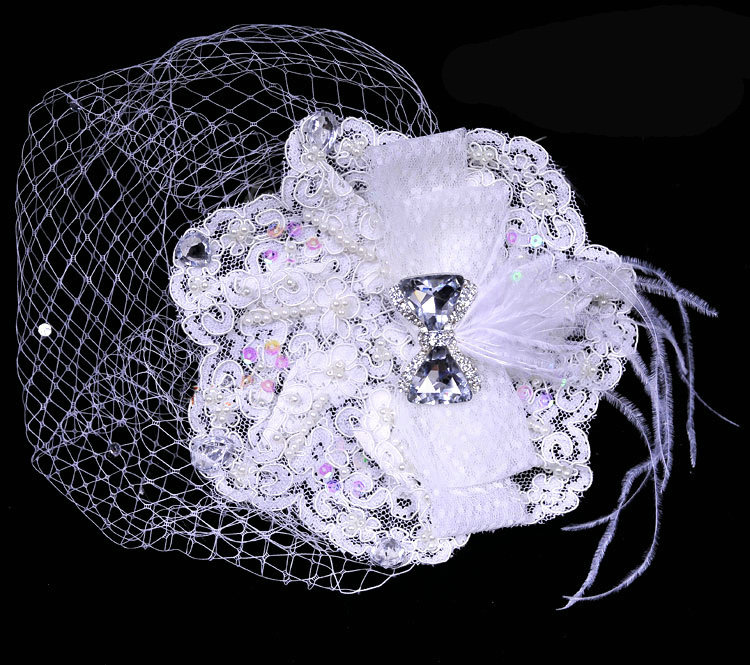 Wedding Bride Jewelry Crystal Lace Feather Hairpin hat Headband Flower Headwear