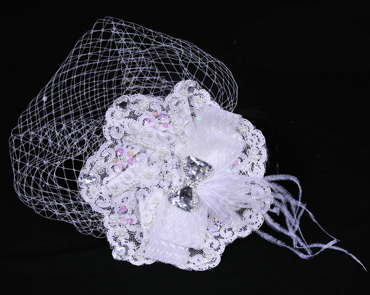Wedding Bride Jewelry Crystal Lace Feather Hairpin hat Headband Flower Headwear