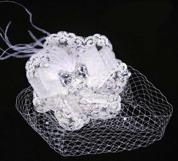 Wedding Bride Jewelry Crystal Lace Feather Hairpin hat Headband Flower Headwear