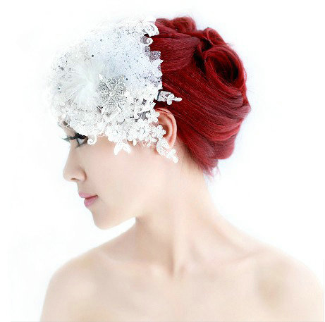 Wedding Bride Jewelry Crystal Lace Feather Headband Gauze Headpiece Flower Hair Accessories
