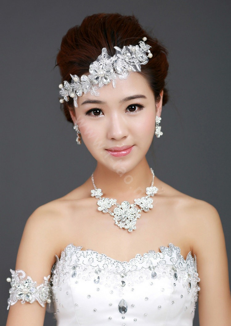 Wedding Bride Jewelry Crystal Lace Flower Pearl Headpiece Headband Hair Accessories