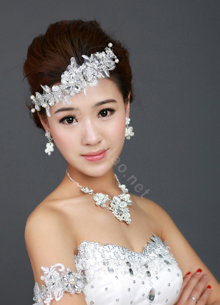 Wedding Bride Jewelry Crystal Lace Flower Pearl Headpiece Headband Hair Accessories