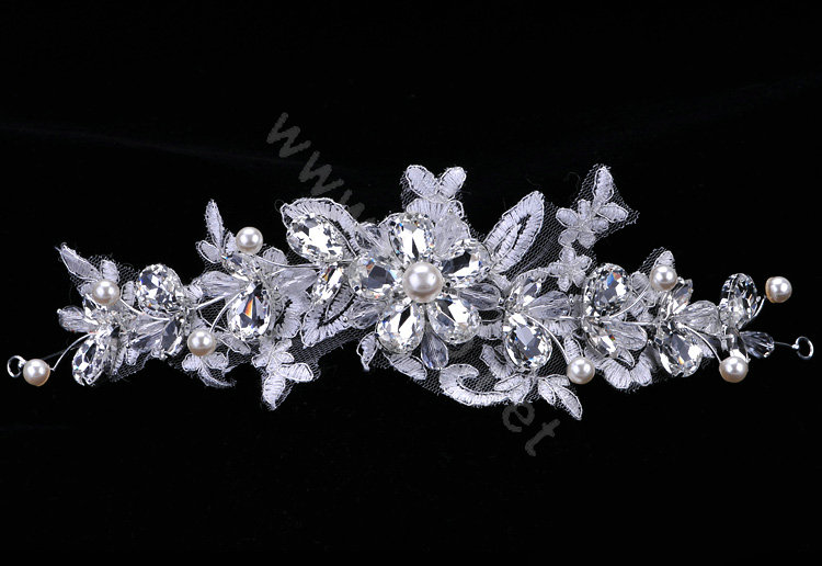 Wedding Bride Jewelry Crystal Lace Flower Pearl Headpiece Headband Hair Accessories