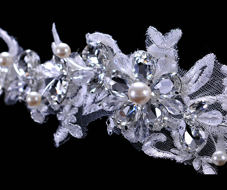Wedding Bride Jewelry Crystal Lace Flower Pearl Headpiece Headband Hair Accessories