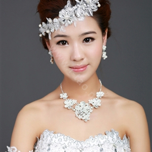 Wedding Bride Jewelry Crystal Lace Flower Pearl Headpiece Headband Hair Accessories