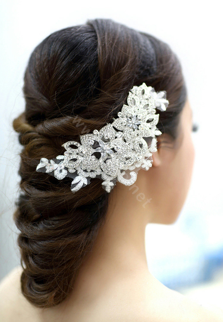 Wedding Bride Jewelry Crystal Lace Hair Comb Headband Flower Hair Accessories