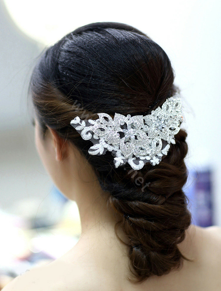 Wedding Bride Jewelry Crystal Lace Hair Comb Headband Flower Hair Accessories