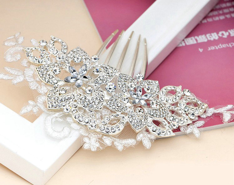 Wedding Bride Jewelry Crystal Lace Hair Comb Headband Flower Hair Accessories