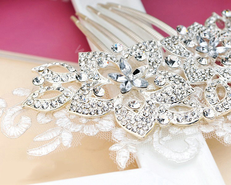 Wedding Bride Jewelry Crystal Lace Hair Comb Headband Flower Hair Accessories