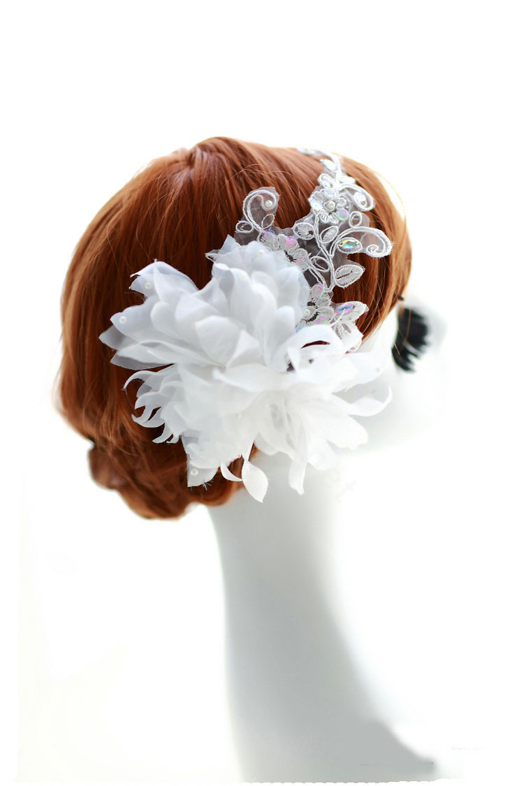 Wedding Bride Jewelry Crystal Lace Headpiece Headband Flower Hair Accessories