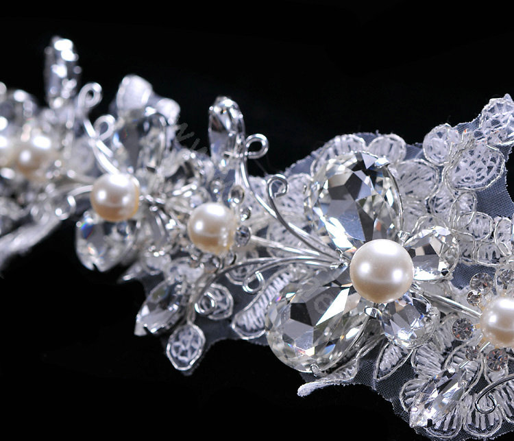 Wedding Bride Jewelry Crystal Lace Pearl Headband Headpiece Butterfly Hair Accessories