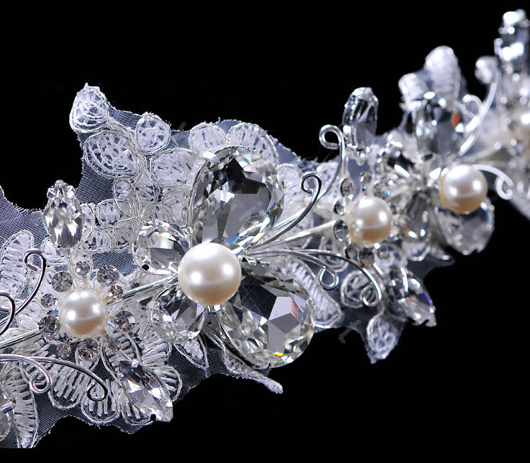 Wedding Bride Jewelry Crystal Lace Pearl Headband Headpiece Butterfly Hair Accessories