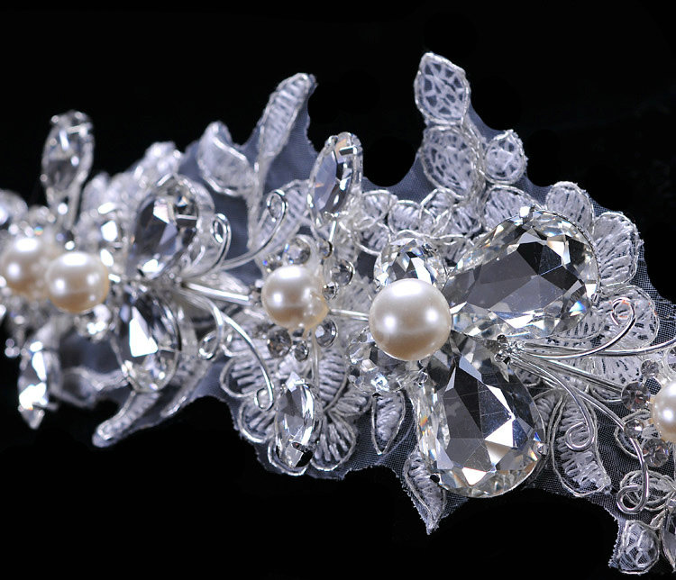 Wedding Bride Jewelry Crystal Lace Pearl Headband Headpiece Butterfly Hair Accessories