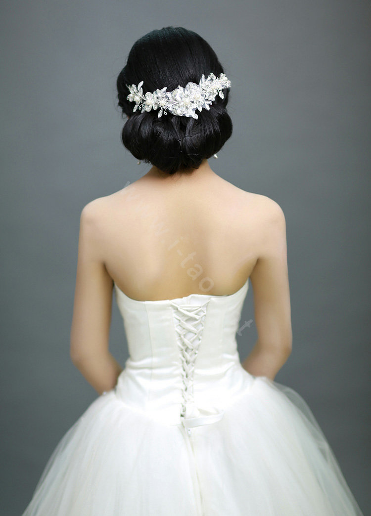 Wedding Bride Jewelry Crystal Lace Pearl Headband Headpiece Butterfly Hair Accessories