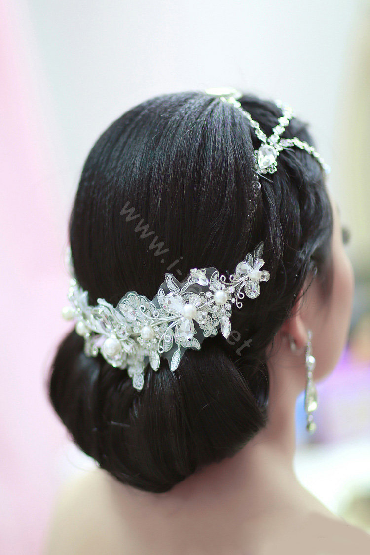 Wedding Bride Jewelry Crystal Lace Pearl Headband Headpiece Butterfly Hair Accessories