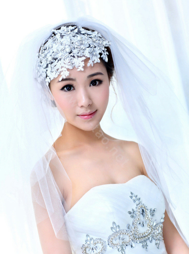 Wedding Bride Jewelry Crystal Lace Pearl Headband Headpiece Flowers Hair Accessories