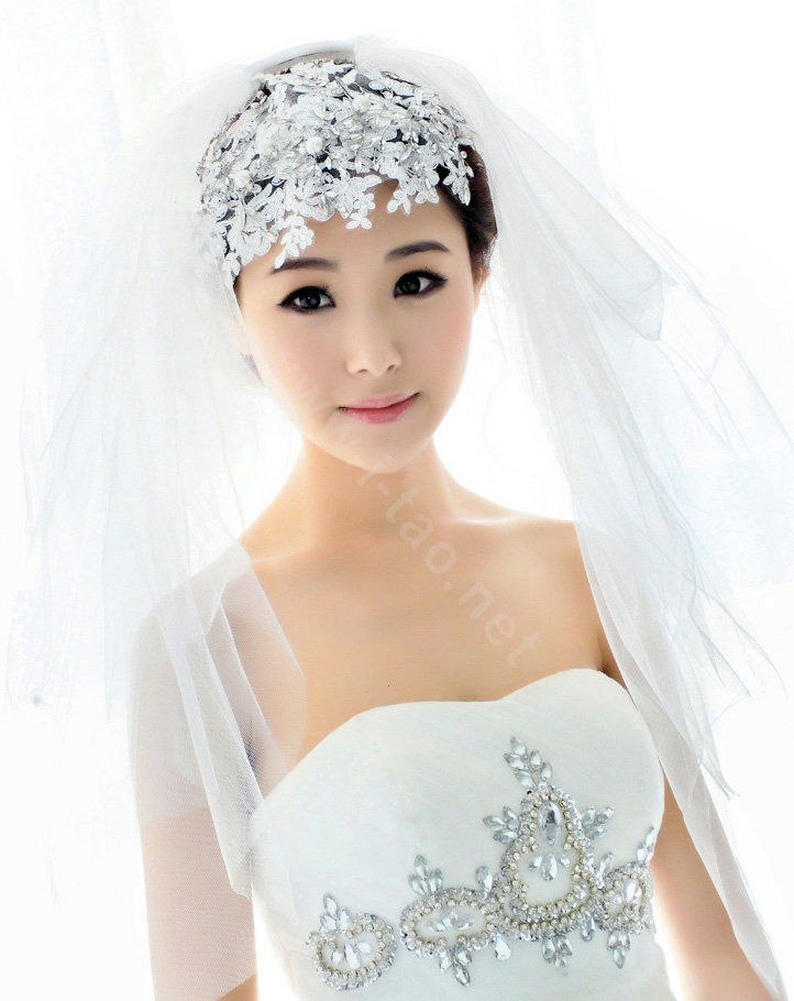 Wedding Bride Jewelry Crystal Lace Pearl Headband Headpiece Flowers Hair Accessories