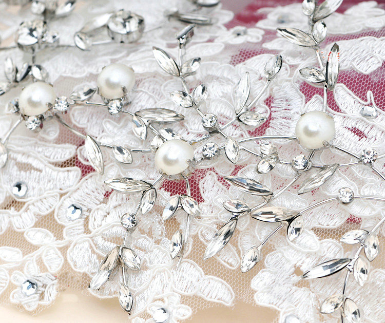 Wedding Bride Jewelry Crystal Lace Pearl Headband Headpiece Flowers Hair Accessories