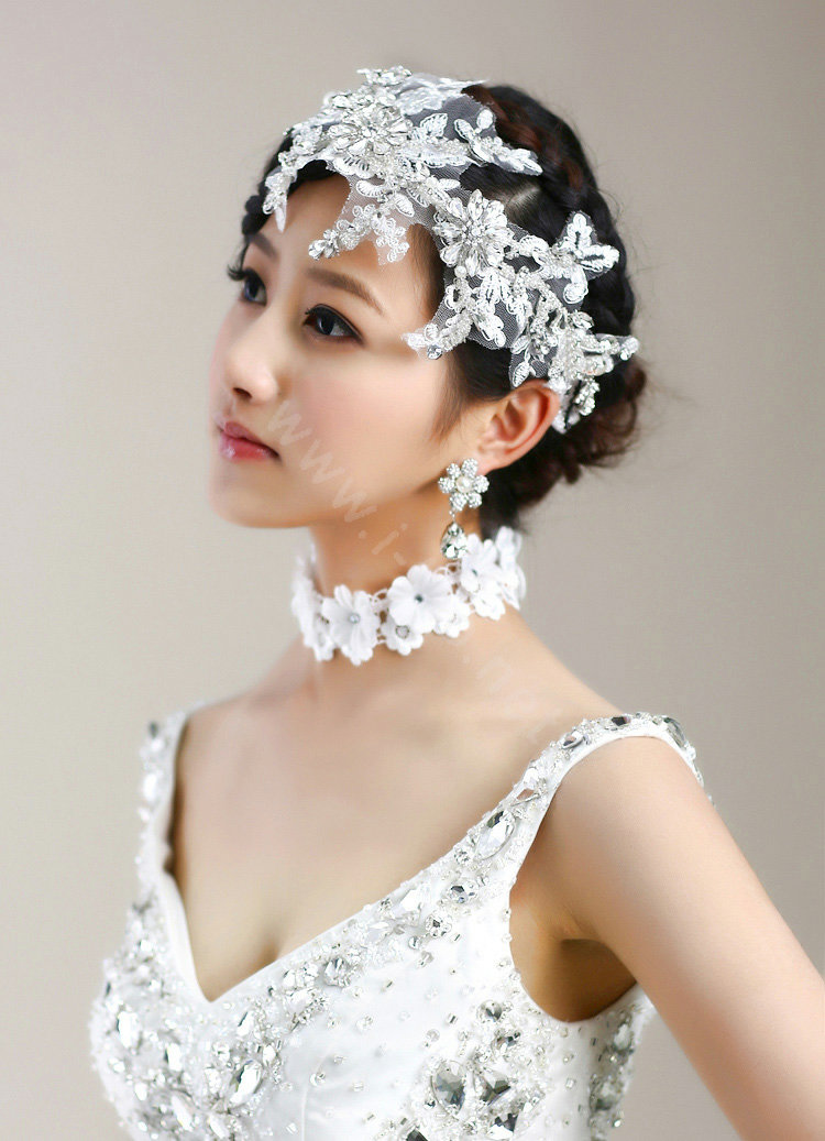 Wedding Bride Jewelry Crystal Lace Pearl Headpiece Headband Flower Hair Accessories