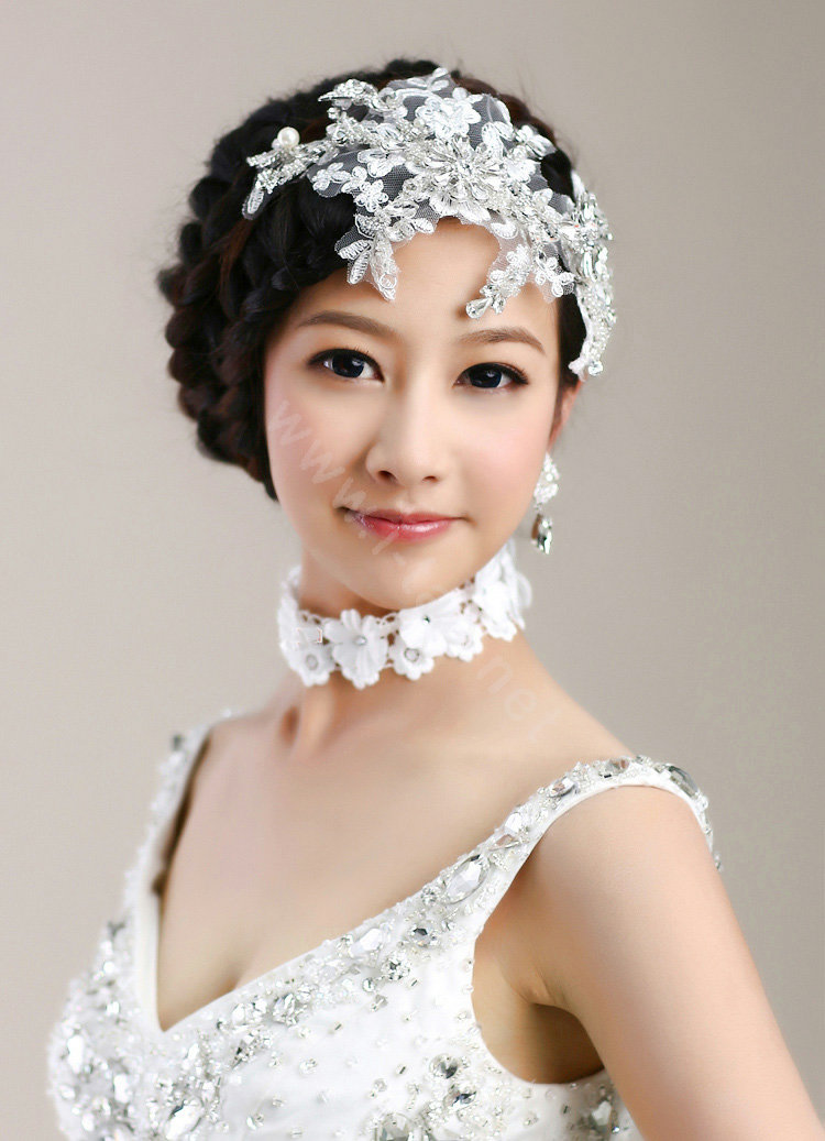 Wedding Bride Jewelry Crystal Lace Pearl Headpiece Headband Flower Hair Accessories