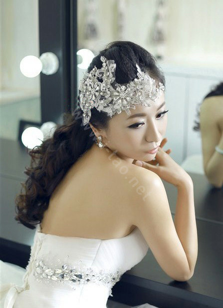 Wedding Bride Jewelry Crystal Lace Pearl Headpiece Headband Flower Hair Accessories