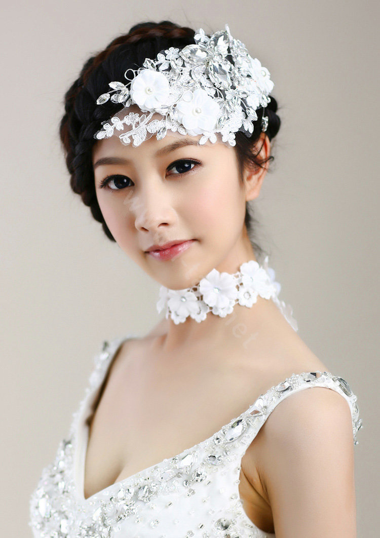 Wedding Bride Jewelry Crystal Lace Pearl Headpiece Headband Flowers Hair Accessories