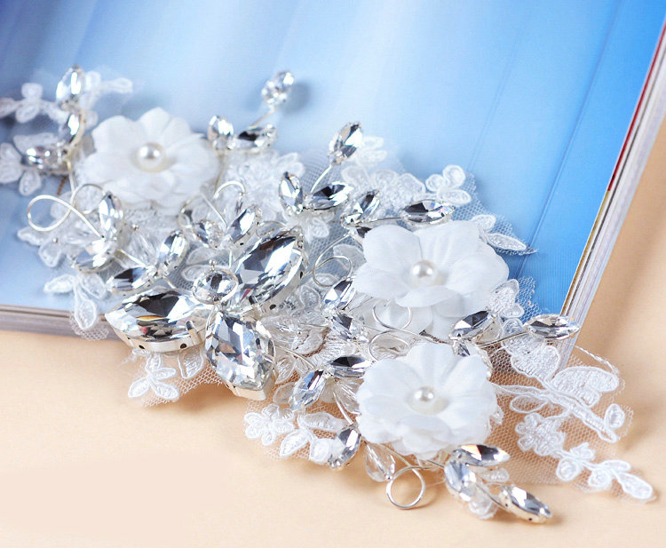Wedding Bride Jewelry Crystal Lace Pearl Headpiece Headband Flowers Hair Accessories