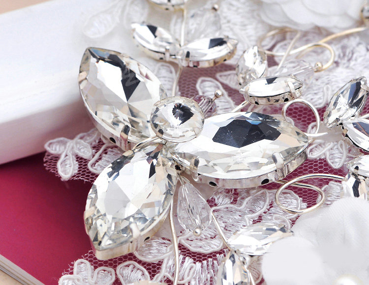 Wedding Bride Jewelry Crystal Lace Pearl Headpiece Headband Flowers Hair Accessories