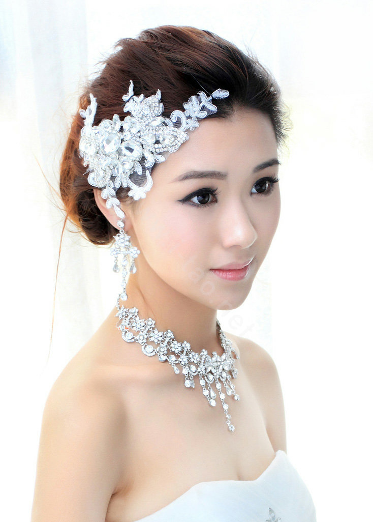 Wedding Bride Jewelry Crystal Lace Simple Headband Headpiece Flower Hair Accessories