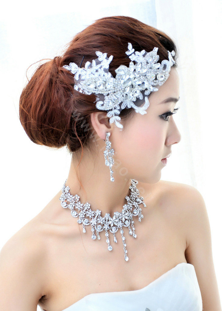 Wedding Bride Jewelry Crystal Lace Simple Headband Headpiece Flower Hair Accessories