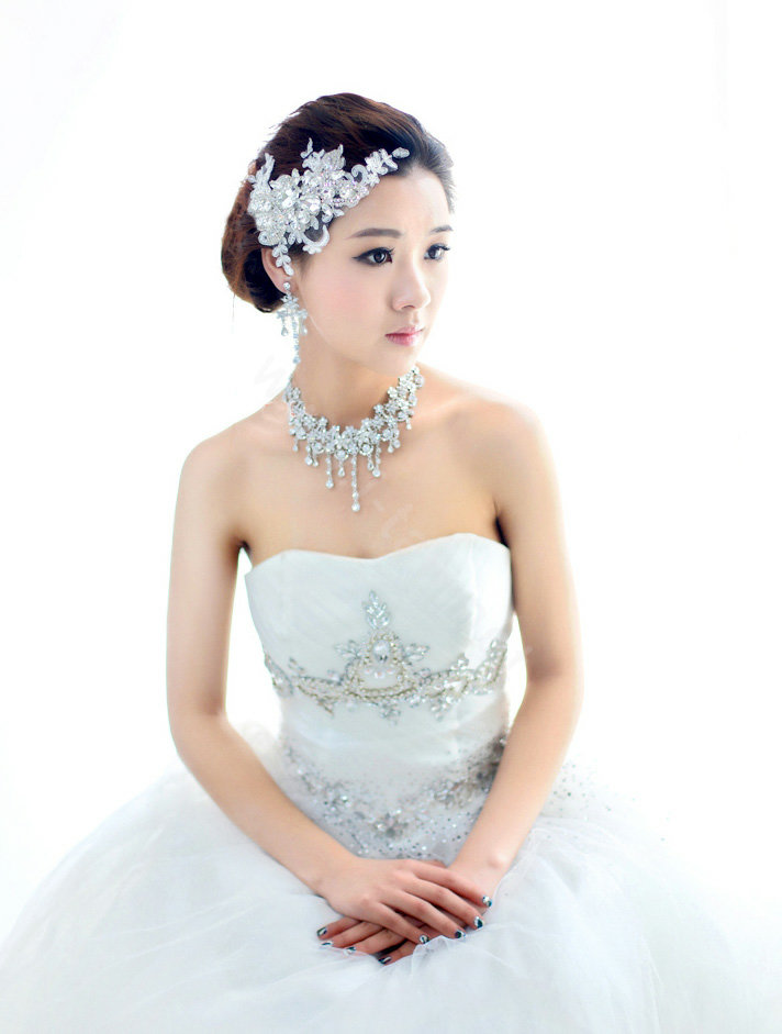 Wedding Bride Jewelry Crystal Lace Simple Headband Headpiece Flower Hair Accessories