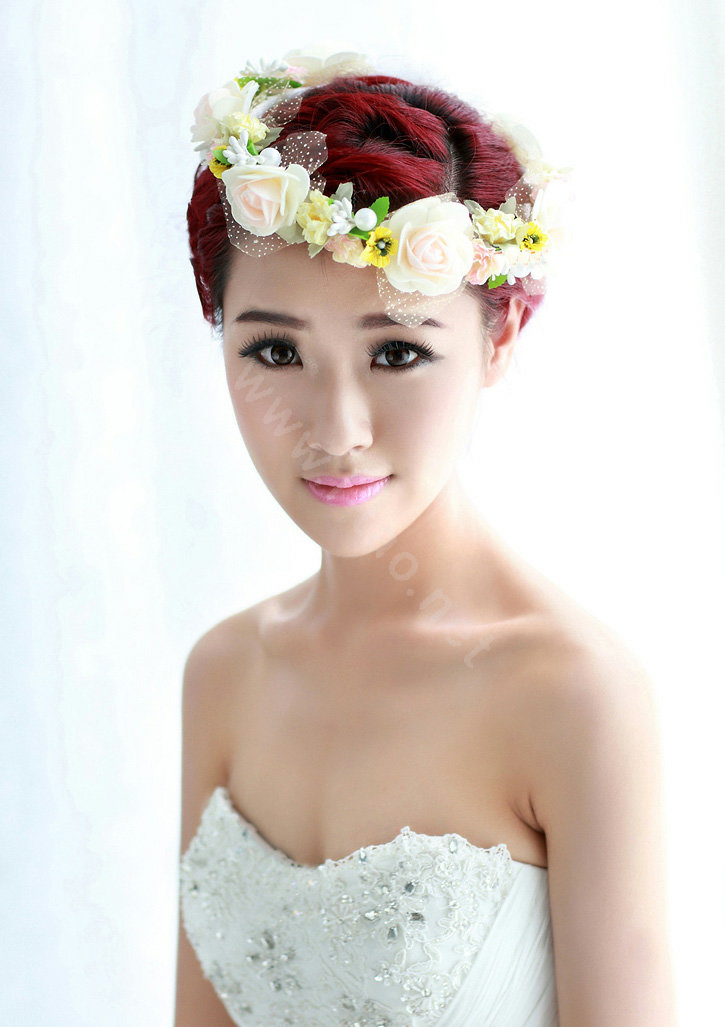 Wedding Bride Jewelry Crystal Pearl Anadem Lace Headband Flower Hair Accessories