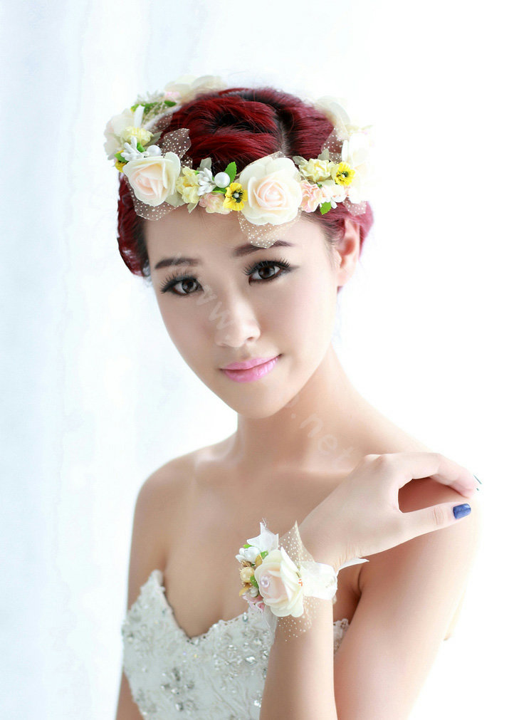 Wedding Bride Jewelry Crystal Pearl Anadem Lace Headband Flower Hair Accessories
