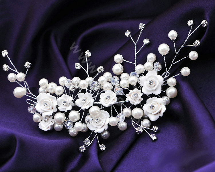 Wedding Bride Jewelry Crystal Pearl Flower Headpiece Headband Hair Accessories