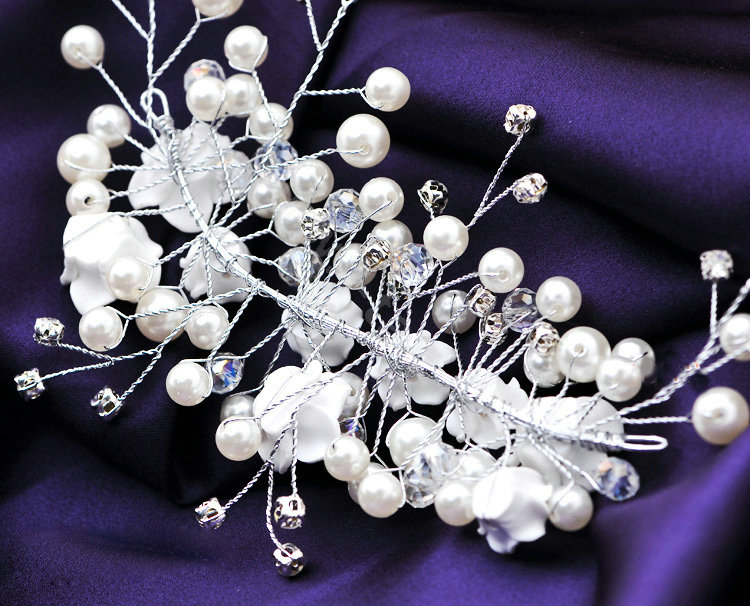 Wedding Bride Jewelry Crystal Pearl Flower Headpiece Headband Hair Accessories