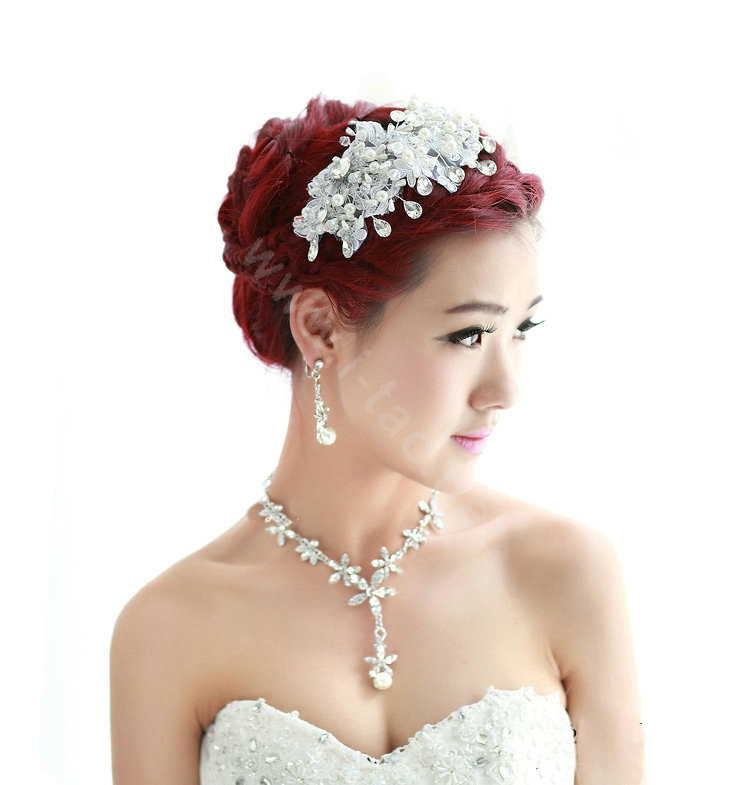 Wedding Bride Jewelry Crystal Pearl Hairpin Lace Headband Headpiece Flower Hair Accessories