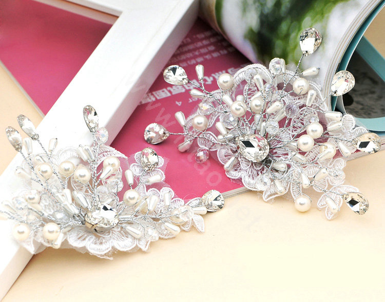 Wedding Bride Jewelry Crystal Pearl Hairpin Lace Headband Headpiece Flower Hair Accessories