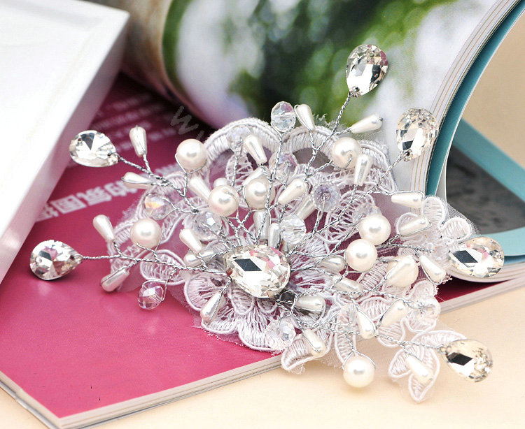 Wedding Bride Jewelry Crystal Pearl Hairpin Lace Headband Headpiece Flower Hair Accessories
